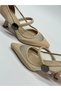Heel-Style Women's Shoes Beige Patent Leather - Detailed with Mesh - Detailed with Accessory Straps - 3