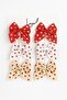 Girl's Heart Printed Beige Red Ecru Linen Bow 6-Piece Clip Buckle Set