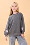 Girl's Printed Crew Neck Seasonal Sweatshirt Anthracite - 6