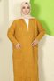 Shawl Collar Pocketed Knitwear Cardigan Mustard Hm2534 - 3