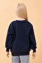 Girl's Printed Crew Neck Seasonal Sweatshirt Navy Blue - 5