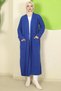 Shawl Collar Pocketed Knitwear Cardigan Cobalt Blue Hm2243 - 3