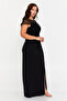 Women's Plus Size Stone Embellished Deep Slit Maxi Evening Dress 7048 Black - 2