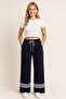 Navy Blue High Quality Flexible Modal Cotton Fabric Wide Leg Sweatpants with Pockets - Casual, Comfortable Fit
