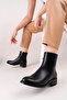 Edna Model Genuine Leather Black Thick Heel with Side Zipper Daily Women's Boots - 4