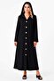 Women's Plus Size Black, Hooded, Side Pockets Front Button Long Cap 65N39146 - 3