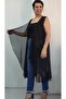 Black Draped Front Loose Sleeveless Tulle Vest - 6