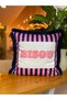 Bisou Written Navy Blue Fringed Double-Sided Suede Throw Pillow Cover - 43X43Cm - Decorative Throw Pillow Cover - 5