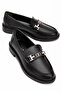 Women's Black Matte Leather Buckle Detailed Loafer Shoes - 4