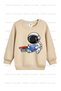 Astronaut and Football Printed 3-Pack Unisex Crew Neck Beige-Navy Blue-Brown Children's Sweatshirt - 2