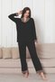 Women's Black Leopard Print Shirt Collar Buttoned Front Lycra Viscose Seasonal Long Sleeve Pajama Set - 5