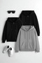 Unisex Black & Black & Grey Zipper Hooded Sweatshirt 3-Piece Opportunity Pack