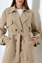 Linen Fabric Below-The-Knee Lined Detachable Collar Buttoned New Style Trench Jeans Stone - 7