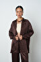 Women's Brown Patterned Oversize Hijab Shirt - 3