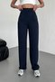 Women's Navy Blue Buttoned Pleated High Waist Lycra Crepe Fabric Loose Fit Palazzo Pants - 5