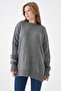 Women's Crew Neck Anthracite Oversize Knit Sweater 4090 - 6