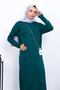 Emerald Green Stand Collar Ribbed Knitwear Dress - 3