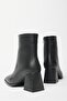 Women's Black Suede Boots & Booties Blunt Toe Heeled Contrast Pu Leather Zippered Stylish - 4