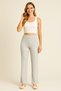 Premium Fabric High Waist Cotton Stretchy Front Slit Wide Leg Women's Pants - Light Gray - 3