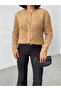 Women's Camel Towel Woven Buttoned Knitwear Cardigan - 5