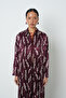 Women's Burgundy Color Patterned Long Tunic Hijab Shirt - Dress - 4