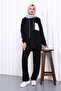 Black Collar Lace-Up Modal Tunic Trouser Suit - 2