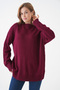 Women's Crew Neck Burgundy Oversize Knit Sweater 4090 - 4
