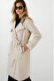 Women's Beige Double Breasted Collar Belted Lined Trench Coat Hzl25W-Bd159181 - 4