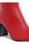 Women Faux Leather Square Toe Ankle Boots in Red - 5