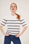 Short Midi Striped Short Sleeve White Navy Blue Blouse S-M Size Matching - 6