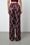Women's Burgundy - Cream Color Patterned Wide Leg Elastic Waist Trousers - 5