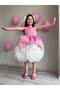 Pink Satin Skirt White Rose Motif Special Design Girls' Formal Birthday Dress + Gloves + Hair Clip - 7
