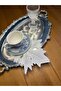 6 Pieces Ecru-Silver Color Linen Plane Leaf Model Cocktail Presentation Napkins - 3