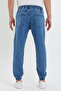 Men's Elastic Waist Blue Denim Jogger Pants - 3
