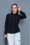 Women's Black Kupra Fabric Long Sleeve Waist Ruched Blouse/Shirt 700-3738297 - 7