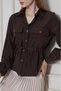 Women's Brown Kupra Fabric Long Sleeve Waist Ruched Blouse/Shirt 700-3738297 - 7