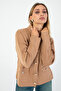 Milk Coffee Color Buttoned Women's Cardigan – Minimal Design, Comfortable Fit, Casual and Office Chic - 2