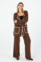 Brown Piping Women's Suit – Jacket and Pants Two-Piece Set, Stylish and Modern Design - 2