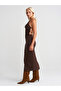 91518 Halter Neck Midi Dress-Brown - 4