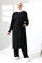 Women's Linen Hajj and Umrah Clothing Belted Hijab Two-Piece Set - Black - 4