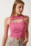 Cut Out Detailed Ribbed Crop Knitted Blouse Lkh0004 Pink