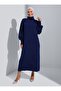 Turtleneck Knitwear Hijab Dress - Navy Blue - - 3