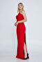 Women's One Shoulder Detailed Side Slit Maxi Evening Dress 8147 Red - 2