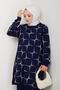 Women's Navy Blue Long Sleeve Patterned Hijab Knitwear Tunic - 7