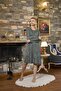 Long Sleeve Patterned Midi Nightgown Cossybyaqua 26392-38 - Dark Blue