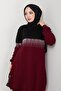 Women's Burgundy Smoked Glitter Patterned Knitwear Tunic – Long Sleeve Comfortable Fit