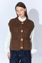 Brown Gold Buttoned Pocketed Knitted Women's Knitwear Vest - Ek100375336
