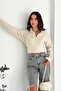 Beige Women's Polo Neck Oversize Knit Sweater - Standard Size Soft Texture - 6