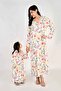 Ladies Jalabiya – White Base with Pink and Blue Florals and Embroidered Neckline - 2