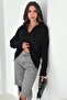 Black Women's Polo Neck Oversize Knit Sweater - Standard Size Soft Texture - 5